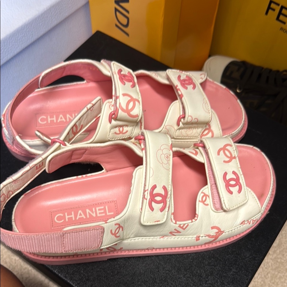 Chanel Pink and Cream Women's Sandals